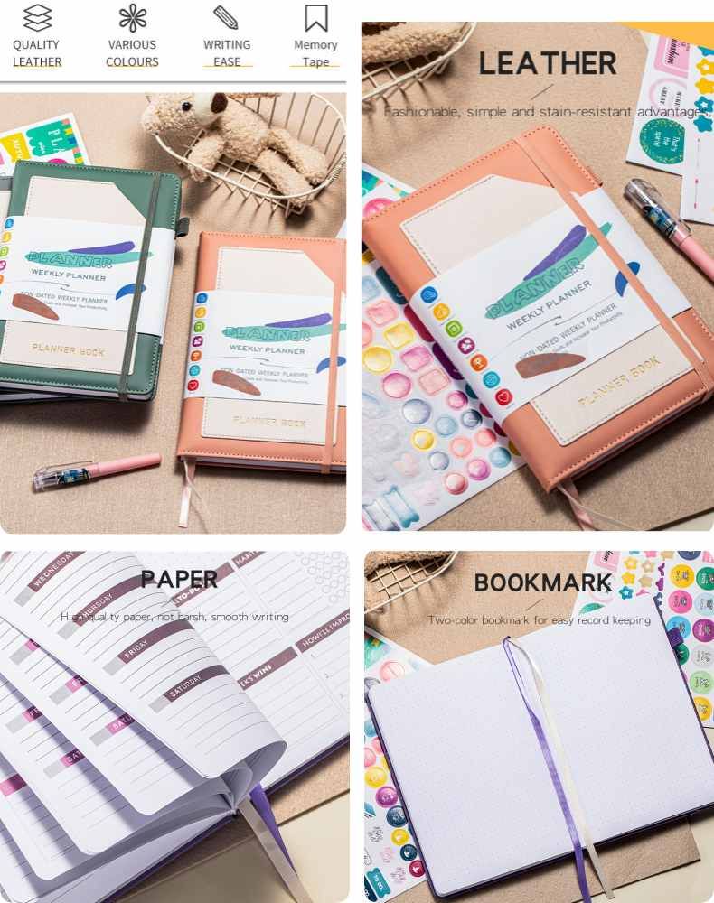 A5 Color blocked Leather Hardcover Planner Printing 6