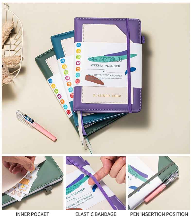 A5 Color blocked Leather Hardcover Planner Printing 5