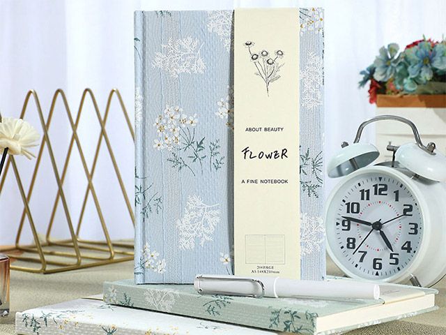 A5 Floral Pattern Linen Hardcover Notebook With Dust Jacket
