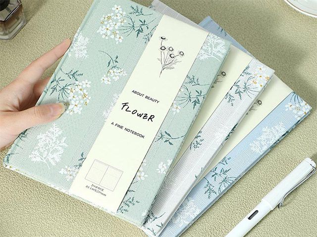 A5 Floral Pattern Linen Hardcover Notebook With Dust Jacket