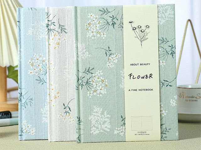 A5 Floral Pattern Linen Hardcover Notebook With Dust Jacket