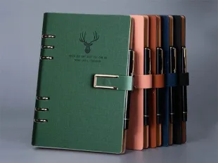 A5 Loose-leaf PU Leather Hardcover Notebook with Pen Holder