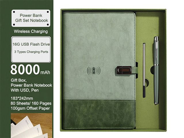 PU Leather Loose Leaf Powerbank Hardcover Notebook