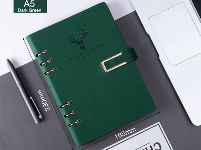 A5 Loose-leaf PU Leather Hardcover Notebook with Pen Holder