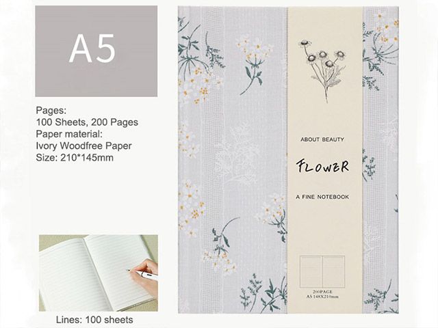 A5 Floral Pattern Linen Hardcover Notebook With Dust Jacket